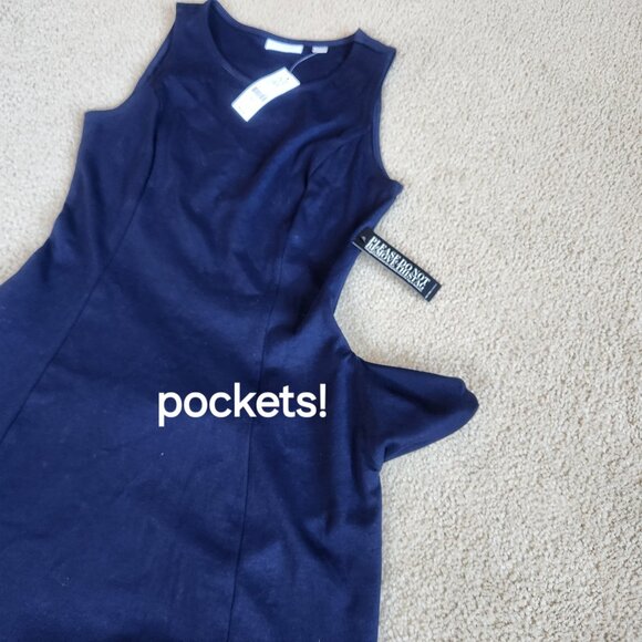 NWT 100% Cotton Jersey Dress with Pockets NAVY - Picture 2 of 4